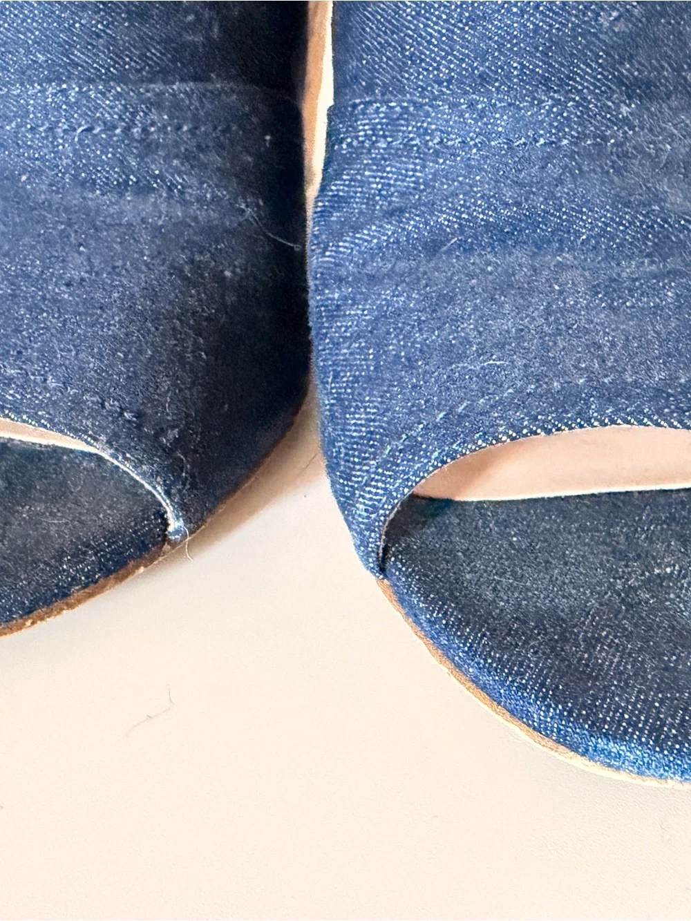 Nine West Denim Cork Wedge Peep-Toe Sandals - Dark Blue